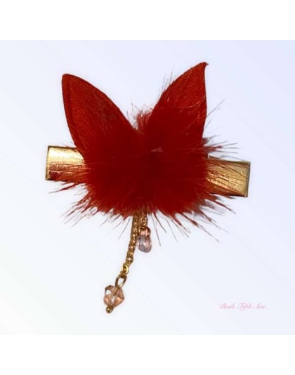 RED - Fuzzy Bunny Pom Pom Hair Barrette