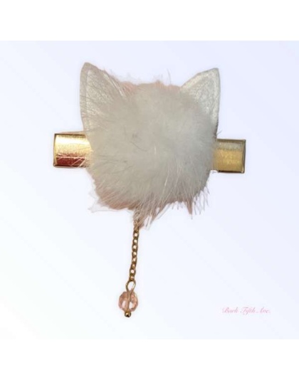 WHITE - Fuzzy Bunny Pom Pom Hair Barrette