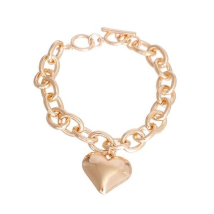 Gold Cable Chain Heart Toggle Necklace - Large