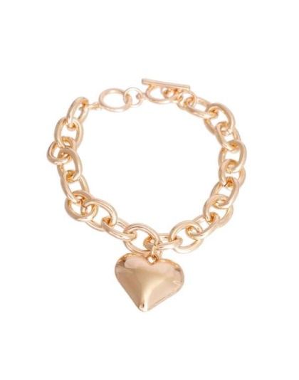 Gold Cable Chain Heart Toggle Necklace - Large