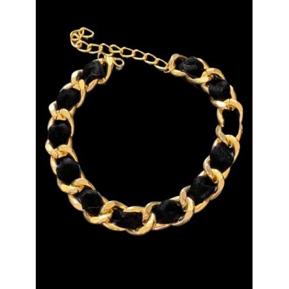 Black - Gold Chain Velvet Collar - Large