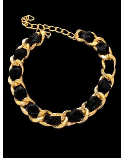 Black - Gold Chain Velvet Collar - Large