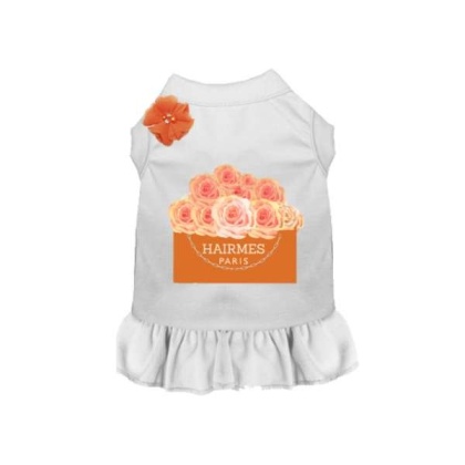 WHITE - Hairmes Flowers Dog Dress - Small