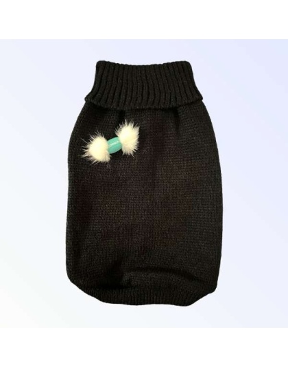 BLACK - Knit Macaroon PomPom Dog Sweater - 2X Large