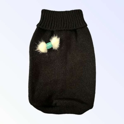 BLACK - Knit Macaroon PomPom Dog Sweater - Large