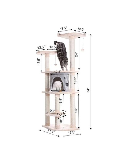 Armarkat 64" Real Wood Cat Tree W Sractch Sisal Post