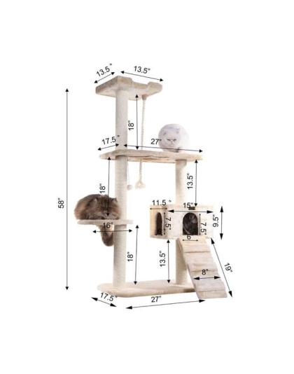 Armarkat Natural Sisal Scratching Cat Tree 58 Height BGE