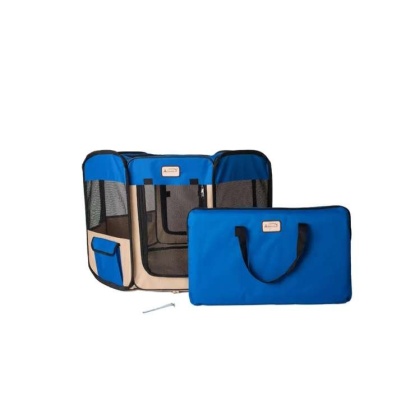 Armarkat Portable Pet Playpen In Blue and Beige Combo