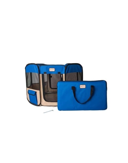 Armarkat Portable Pet Playpen In Blue and Beige Combo