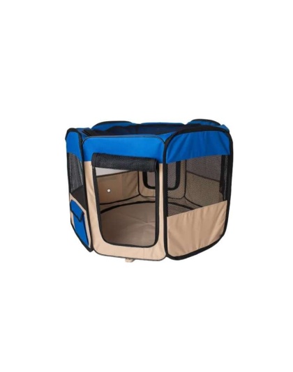 Armarkat Portable Pet Playpen In Blue and Beige Combo