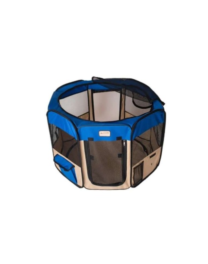 Armarkat Portable Pet Playpen In Blue and Beige Combo