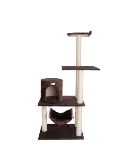 GleePet 59-Inch Brown Cat Tree Real Wood Cat Hammock