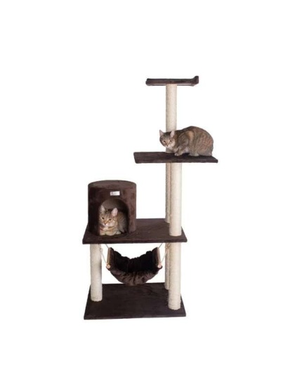 GleePet 59-Inch Brown Cat Tree Real Wood Cat Hammock