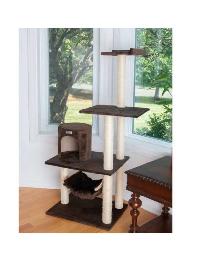 GleePet 59-Inch Brown Cat Tree Real Wood Cat Hammock