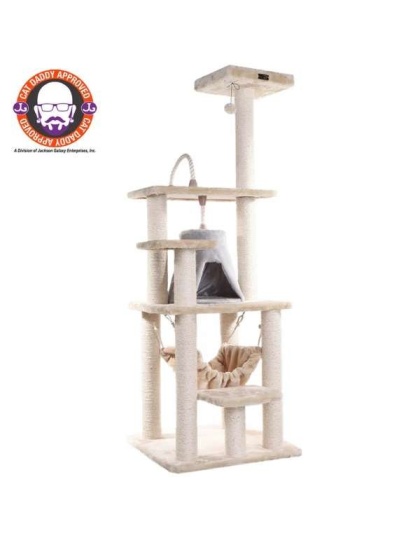 Real Wood 65" Cat Tree With Hammock, Playhouse A6501