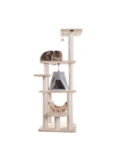 Real Wood 65" Cat Tree With Hammock, Playhouse A6501