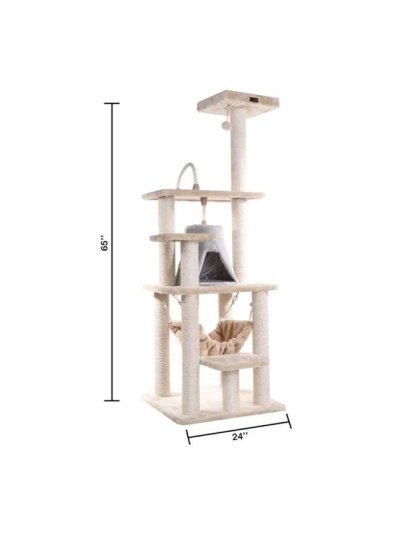 Real Wood 65" Cat Tree With Hammock, Playhouse A6501