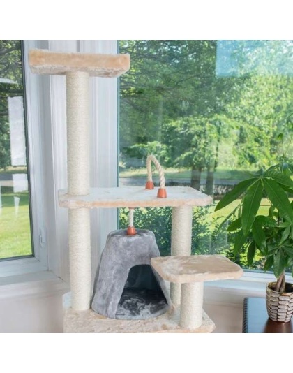 Real Wood 65" Cat Tree With Hammock, Playhouse A6501