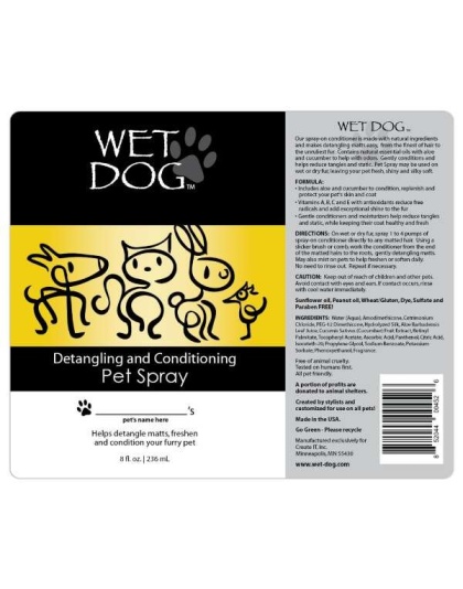 Wet Dog - Detangling and Conditioning Pet Spray - 2 oz