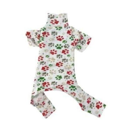 White - Christmas Paw Print PJ - Medium