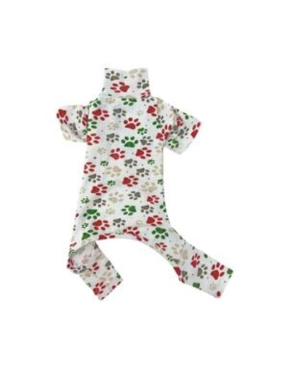 White - Christmas Paw Print PJ - Medium