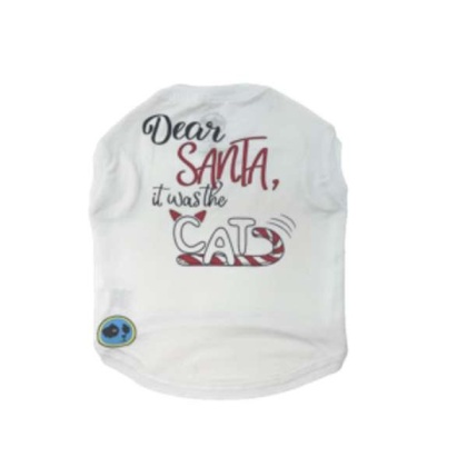 White - Dear Santa/Cat Tee - Large