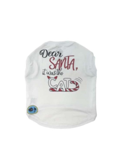 White - Dear Santa/Cat Tee - Large