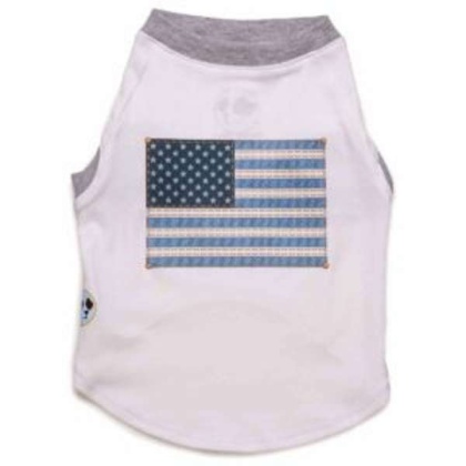 White - Denim Inspired American Flag Tee - Large