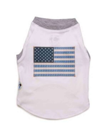 White - Denim Inspired American Flag Tee - Large