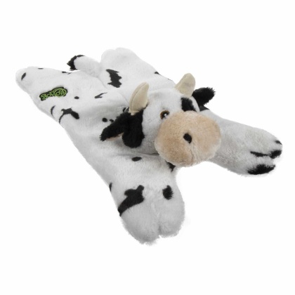 goDog Barnyard Buddies Cow Squeaky Plush Flattie Dog Toy  - Large