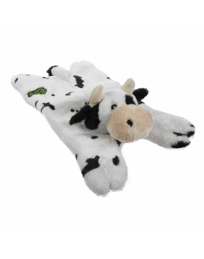 goDog Barnyard Buddies Cow Squeaky Plush Flattie Dog Toy  - Large