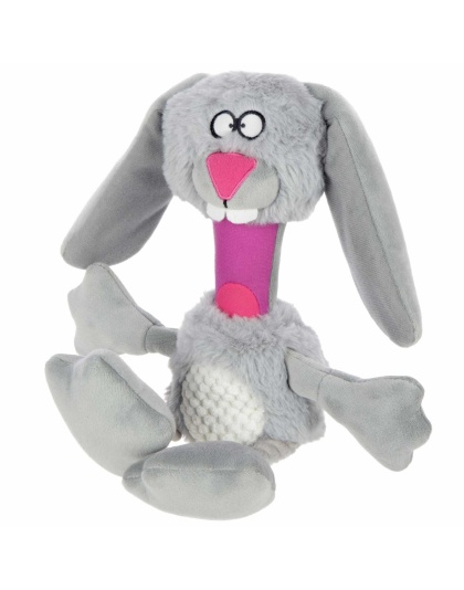 goDog Multi Tugs Rabbit Plush Dog Toy Grey Small