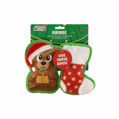 Outward Hound Durablez Bear/Stocking Dog Chew Toy XS 2pk