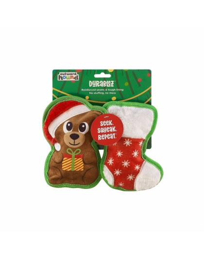 Outward Hound Durablez Bear/Stocking Dog Chew Toy XS 2pk