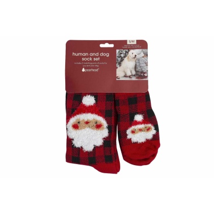 Pearhead Human and Dog Sock Set Buffalo Check Santa