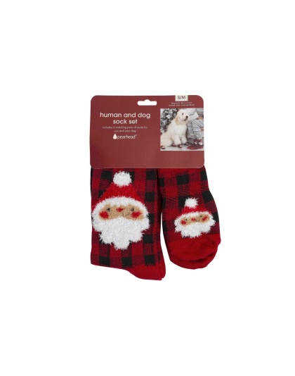 Pearhead Human and Dog Sock Set Buffalo Check Santa