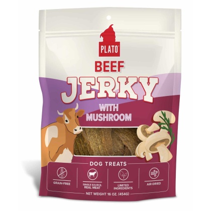 Plato Beef Jerky with Mushroom Dog Treats  - 16oz