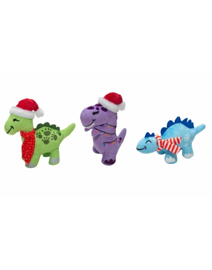 SnugArooz Christmas Dinos Plush Dog Toy 3pk