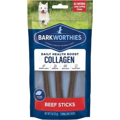 Barkworthies Collagen Beef Sticks Plain - 6" 3pk