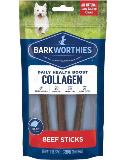 Barkworthies Collagen Beef Sticks Plain - 6" 3pk