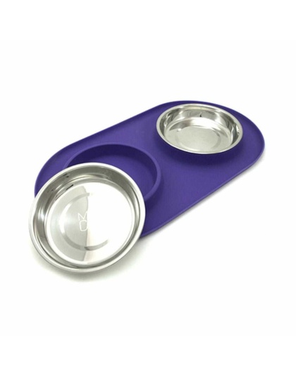 Purple - Messy Cats Double Silicone Feeder  - Medium