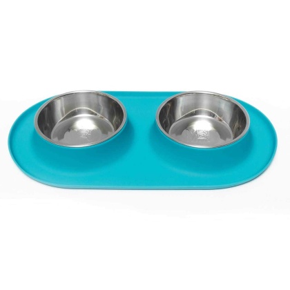 Blue - Messy Mutts Double Silicone Feeder  - Medium