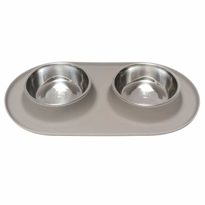 Grey - Messy Mutts Double Silicone Feeder  - Medium