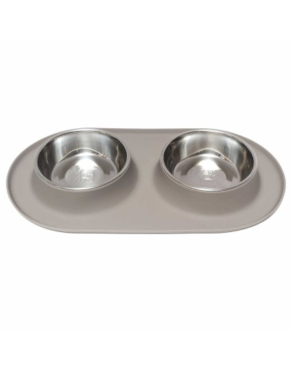 Grey - Messy Mutts Double Silicone Feeder  - Medium