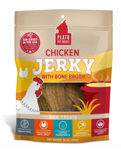 Plato Pet Treats Chicken Jerky with Bone Broth  - 16oz