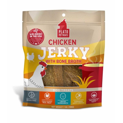 Plato Pet Treats Chicken Jerky with Bone Broth  - 7oz