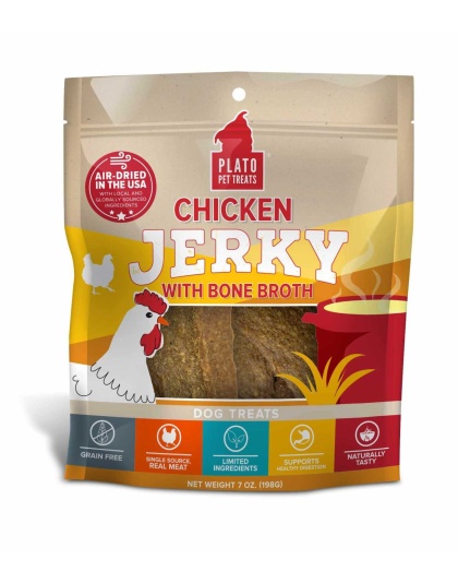 Plato Pet Treats Chicken Jerky with Bone Broth  - 7oz