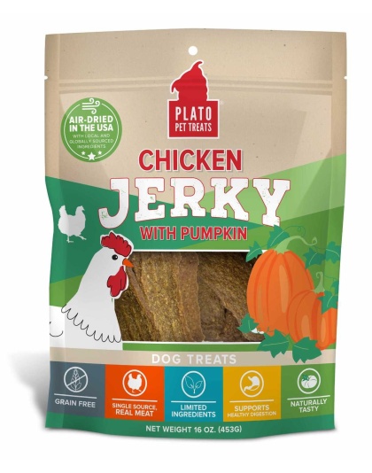 Plato Pet Treats Chicken Jerky with Pumpkin  - 16oz