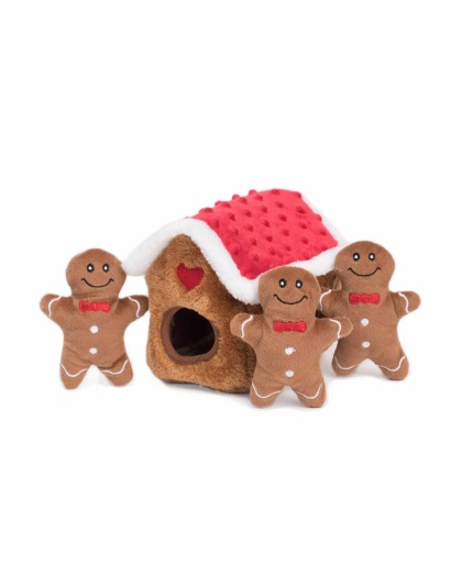 ZippyPaws Holiday Zippy Burrow Gingerbread House Plush Dog Toy