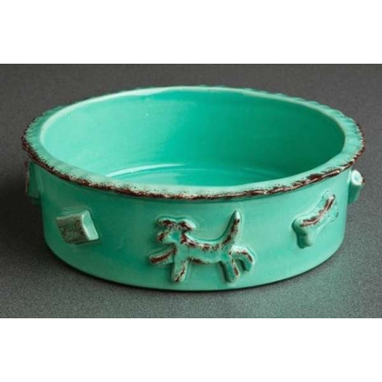 Aqua/Green - Carmel Ceramica Dog Food/Water Bowl - Medium